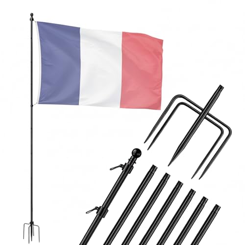 Elprico Pôle de Drapeau de Jardin, Mât de 10 Pieds en Acier Inoxydable, Kit de Poteau de Drapeau de Jardin Réglable avec 5 Degrés pour Le Jardin et L'utilisation de la Maison