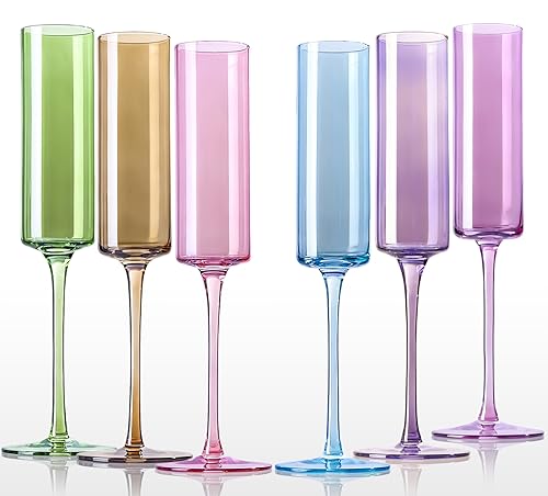 Copas de champán cuadradas multicolor de cristal de 6.5 oz set de 6 2