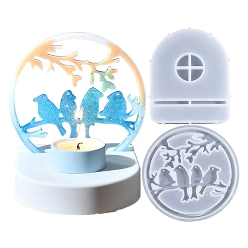 Moldes de resina para portavelas de té, molde de silicona flexible para insertar pájaros, molde de yeso portátil, molde de resina para manualidades de yeso