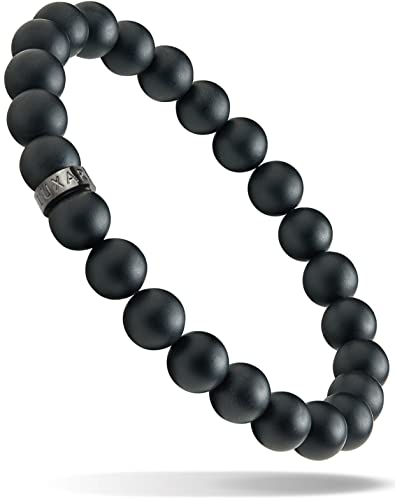 Luxar Men’s Beaded And Leather Bracelets | Interwoven Black Leather And Black Onyx Bead Bracelet | Minimalist Jewelry For Men (Black Bead, Medium) #TOP16