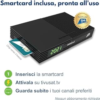 DIGIQUEST Decoder tivùsat Ti9, DVB-S2|AUTO INSTALLANTE|Telecomando 2 in 1| Smartcard tivùsat inclusa|HDR10/ HLG|Funzione di registrazione attivabile|Tasto SOS |