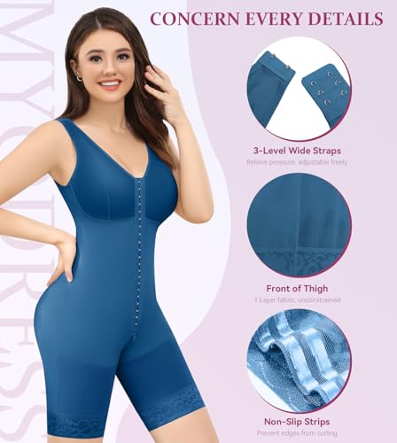 Image of M MYODRESS Fajas Colombianas Reductoras Y Moldeadoras Levanta Cola Tummy Tuck Compression Garment Full Body Shaper Waist Trainer for Women Shapewear Bodysuit Stage 2 Bbl Blue S