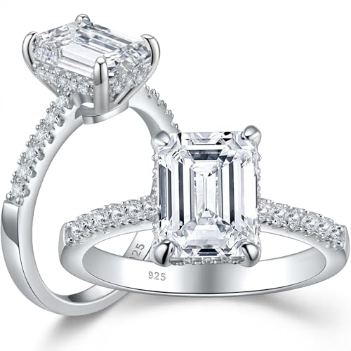 SHELOVES 3 Carat Emerald Cut Engagement Rings AAAAA White Cz 925 Sterling Silver Wedding Band 4-13