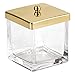 mDesign Modern Glass Square Bathroom Vanity Countertop Storage Organizer Canister Jar for Cotton Swabs, Rounds, Balls, Makeup Sponges, Bath Salts - 2 Pack - Clear/Soft Brass