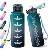 Baramumu Borraccia, 1500ML Senza BPA, Con Paglia, Borraccia Acqua, Bottiglia d'acqua Motivazionale con Indicatore del Tempo, Bottiglia con Cannuccia per Palestra - Verde scuro&Grigio