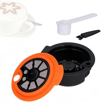 Reusable K Cup Coffee Pods for Tassimo Tas Maker Machine, Refillable K Cup Filter Cup with Brush Spoon, Home Office Cafe Accessories, 180ML Orange