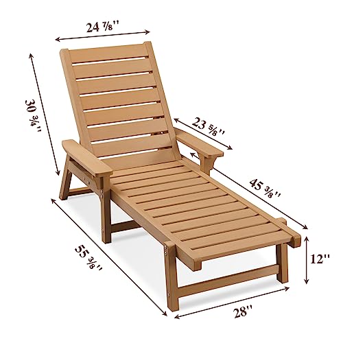 Efurden Chaise Lounge, Poly Lumber Chaise Lounge For Patio And Garden With Adjustable Backrest, Teak Color #TOP2