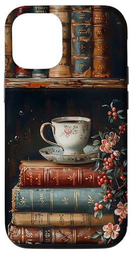 Carcasa para iPhone 13 Libros Café y Flores Biblioteca Vintage Bibliomane lovers