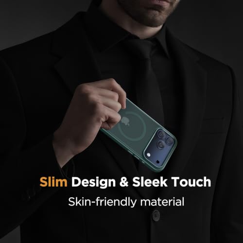 Image of Miracase Magnetic for iPhone 17 Pro Hard Shell Case 6.3 inch, [Compatible with MagSafe] Military-Grade Protection, Anti-Fingerprint, Slim Thin Phone Case for 17 Pro Cover with Screen Protector, Dark Green