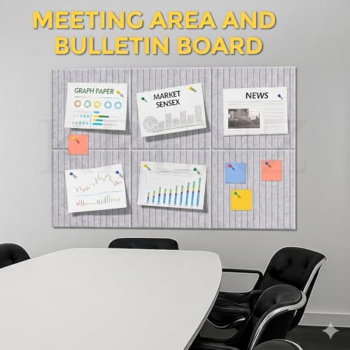 Image of KRENZ Self Adhesive Bulletin Notice Board (30 X 30 Cm) with Drawing Pins List Board for Wall Vision Board for Manifestation Wall Boards Message Board for Office School Collage (2, Gray Line)