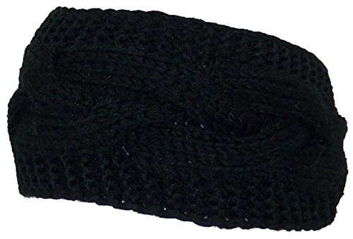 Best Winter Hats Solid Color Cable & Garter Stitch Knit Headband (One Size) - Black
