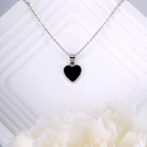 Black Heart Necklaces for Women - Sterling Silver Love Heart Shaped Pendant Necklace Stylish Minimalist Small Adjustable Stackable Charm Necklace Fashion Jewelry Gifts4