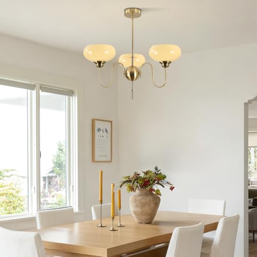 Flyrose Chandelier for Living Room Gold Chandelier Light Fixture for Mid Century Modern Dining Room Over Table with Yellow Lampshade by Flyrose - Used condition - Image 3