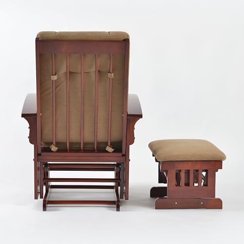 Dvasovio Rustic Glider Chair for Nursery with Ottoman, Resistant Rubber Wood Nursery Glider and Ottoman Sets for Relaxing, Rocking Chair for Living Room Bedroom (Brown) - Thumbnail 5
