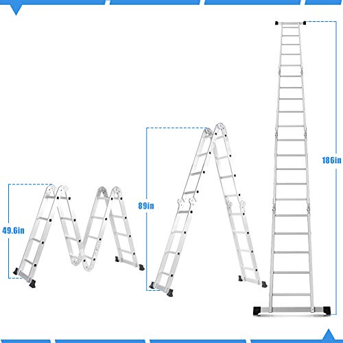 Folding Ladder Aluminum Multifunctional Ladder Multi-Function Adjustable Folding Ladder Multi-Purpose Ladder Ladder Frame with 2 Panels for The Home Warehouse