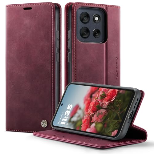 owlhold Handyhülle Motorola Moto G86 5G hülle Premium PU flip case RFID Lederhülle Faltbare Handytasche Schutzhülle Kartenfach Standfunktion hülle Motorola Moto G86 5G - Weinrot