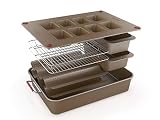 Elbee Home 8-Piece Nonstick Space Saving Bread Baking Pan Set - Includes Large Roasting Pan - Bread