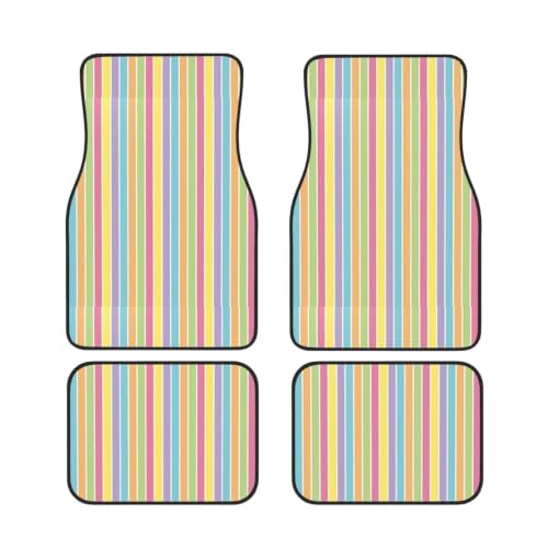 Alfombrillas de neopreno para coche en juego de 4 piezas con rayas pastel amarillas y azules