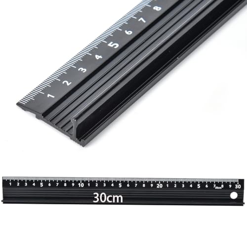 Kodrily 30cm L-Type Cutting Ruler for Crafts, Aluminum Alloy Craft Safety Ruler for Cutting with Rubber Strip, Linear Measurement Rulers, DIY Measurement Drafting Tool for Straight Line Cutting