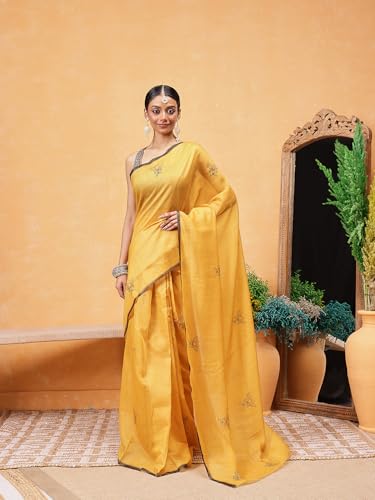 Image of Amazon Brand - Anarva Pattu Art Silk Woven Ready To Wear Saree Pink