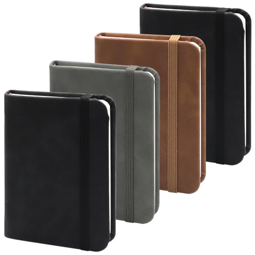 YDHfdc 4 Piezas Libreta Pequeña de Bolsillo A7 Cuaderno Cuero Cuaderno Pequeño Tapa Dura Cuaderno de Notas Libretas Pequeñas Rayado para Escuela, Trabajo, Viajes