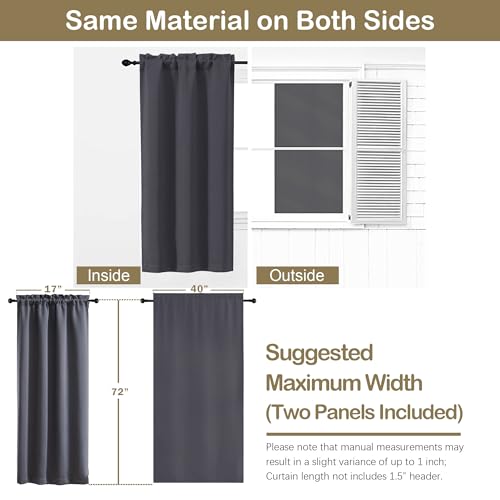 Image of Charcoal Grey Blackout Curtains for Bedroom 72 Inch Length 2 Panels Set, Solid Thermal Insulated Energy Saving Window Curtains for Living Room, Dual Rod Pocket Window Drapes, 2x40Wx72L Inches