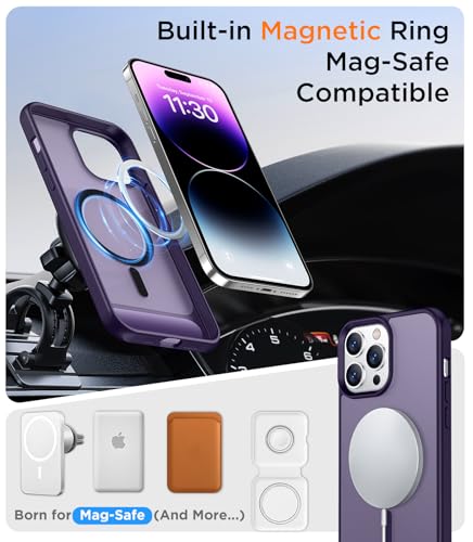 Image of Magnetic Compatible with iPhone 14 Pro Max Case, [Built-in Invisible Kickstand][Compatible with MagSafe] [Military Grade Shockproof] Slim Translucent Matte Phone Case for iPhone 14 Pro Max 6.7 inch