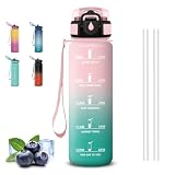 Mujigaga Trinkflasche 1l, Trinkflasche Sport, Wasserflasche mit Strohhalm, mit Motivierendem Slogan, Wasserflasche Auslaufsicher, Leicht zu Reinigen, Flasche für Fitness, Strand, Camping & Wandern
