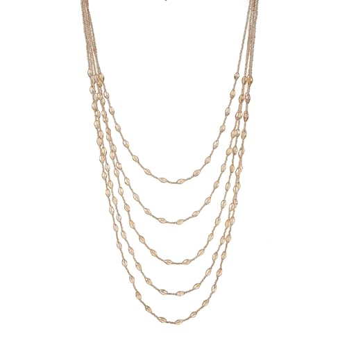 Xalroco Long Layered Necklace for Women Trendy Colorful Boho Chunky Crystal Beaded Jewelry Womens Dainty Statement Fashion Necklaces Costume Bead Strand Necklace (Sparkly Clear Champagne)
