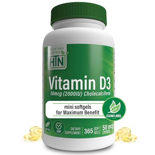 Image of Health Thru Nutrition Vitamin D3 2000iu 365 Mini Softgels for Maximum Benefits | Year Supply | 50mcg Cholecalciferol | 3rd Party Tested | Non-GMO USP Grade in EVOO | Immune Health Support