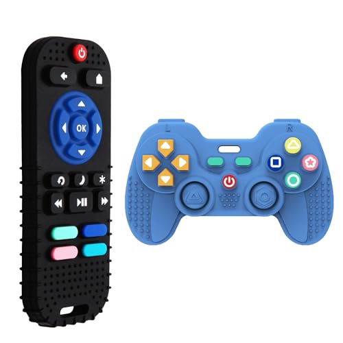 Image of Hooku 2 Pack Remote Teether for Baby, Silicone Teethers for Babies 6-12 Months, Baby Teething Toys for Babies 0-6 Months, Remote Control Toy, Infant Gifts for Boys Girls