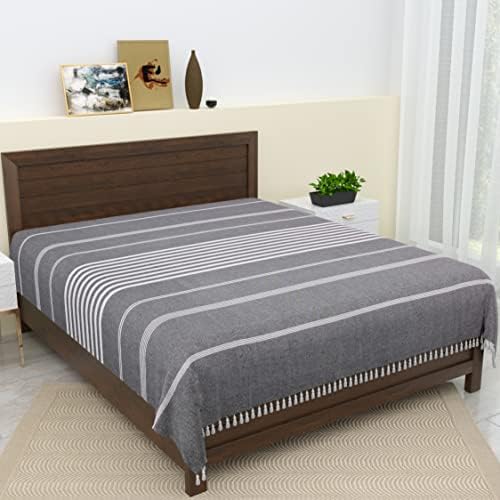 Image of 210 TC Handmade Double Bedsheet | Without Pillow Cover | Handloom Cotton Bedsheets for Double Bed | Bed Sheet Size (90X100 Inches, 7.5 x 8.3 Feet | Hit Grey)