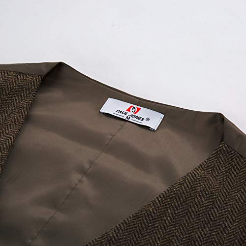 PJ PAUL JONES Mens Tweed Vest Premium Wool Blend Herringbone Waistcoat for Wedding