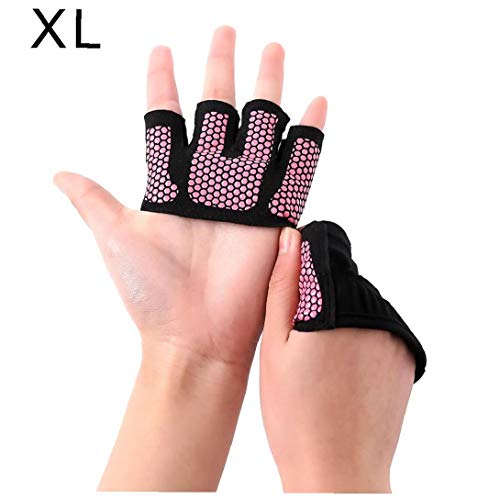 1Pair Yoga Half Finger Grip Fitness Training Gloves Sports Glove Men Women Fitness Gloves Non-Slip Yoga Gloves Half Finger Gloves For Men Women, Rosy(XL)