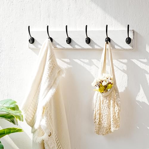 Dseap Coat Rack Wall: 24" Long, Patented, Heavy-Duty, 6-Double-Hooks Wooden Wall Mounted Coat Rack Coat Hanger Hook Rail for Winter Coats Hat Jacket Clothing, White & Black by Dseap - Used condition - Image 7