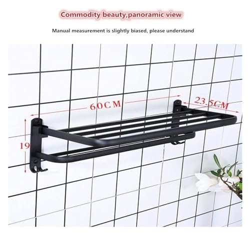 Porte-serviettes double mural noir pliable avec support de rangement de douche - 3