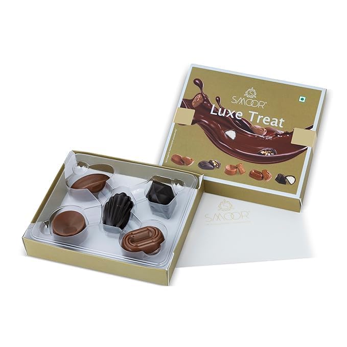 Image of SMOOR Luxe Treat Box of 5, Handcrafted Choco Assortment, Dark and Milk Choco, 50 g | Perfect for Wedding, Birthday, Anniversary, Gifting & Snacking