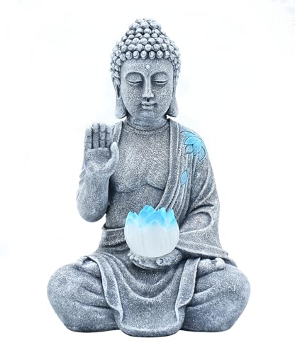 Yeomoo Buddha Figur mit Solar LED Lotus Gartendeko - Wetterfeste Meditation Gartenfiguren Deko für Zen Garten Wohnzimmer Feng Shui Spirituelle Geschenk für Frauen Mama Männer Terrasse 27CM Grau Yeomoo Buddha Figur mit Solar LED Lotus Gartendeko - Wetterfeste Meditation Gartenfiguren Deko für Zen Garten Wohnzimmer Feng Shui Spirituelle Geschenk für Frauen Mama Männer Terrasse 27CM Grau