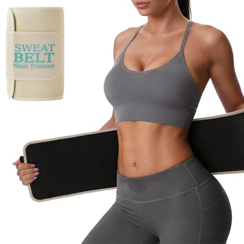 LKV Waist Trainer for Women - Sweat Band for Women Belly Fat - Neoprene Sweat Waist Trainer - Sweat Belt Slimming Body Shaper - Champagne