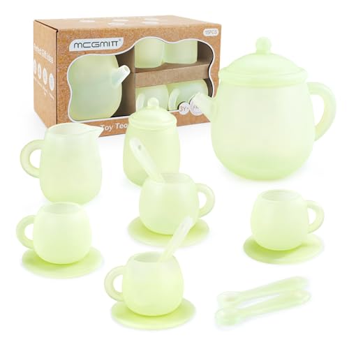 MCGMITT Tea Party Set for Toddler 3-5, 15PCS Silicone Tea Set Kids Tea Set, Includes Teapot, 4 Tea Cups and Coasters, Creamer, Sugar Bowl, 4 Spoons, Kitchen Pretend Play for Little Girls Boys Age 3-6