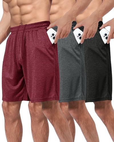3 Pack Gym Basketball Mens Shorts - Quick Dry Black Workout Athletic Shorts with Pockets for Casual Running (S-6XL)
