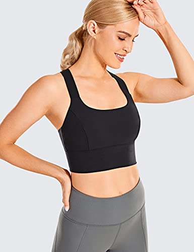 CRZ YOGA Women's Longline Square Neck Strappy Sports Bra Cross Back Full Coverage Wirefree Padded Yoga Bra Black Medium - Image 3