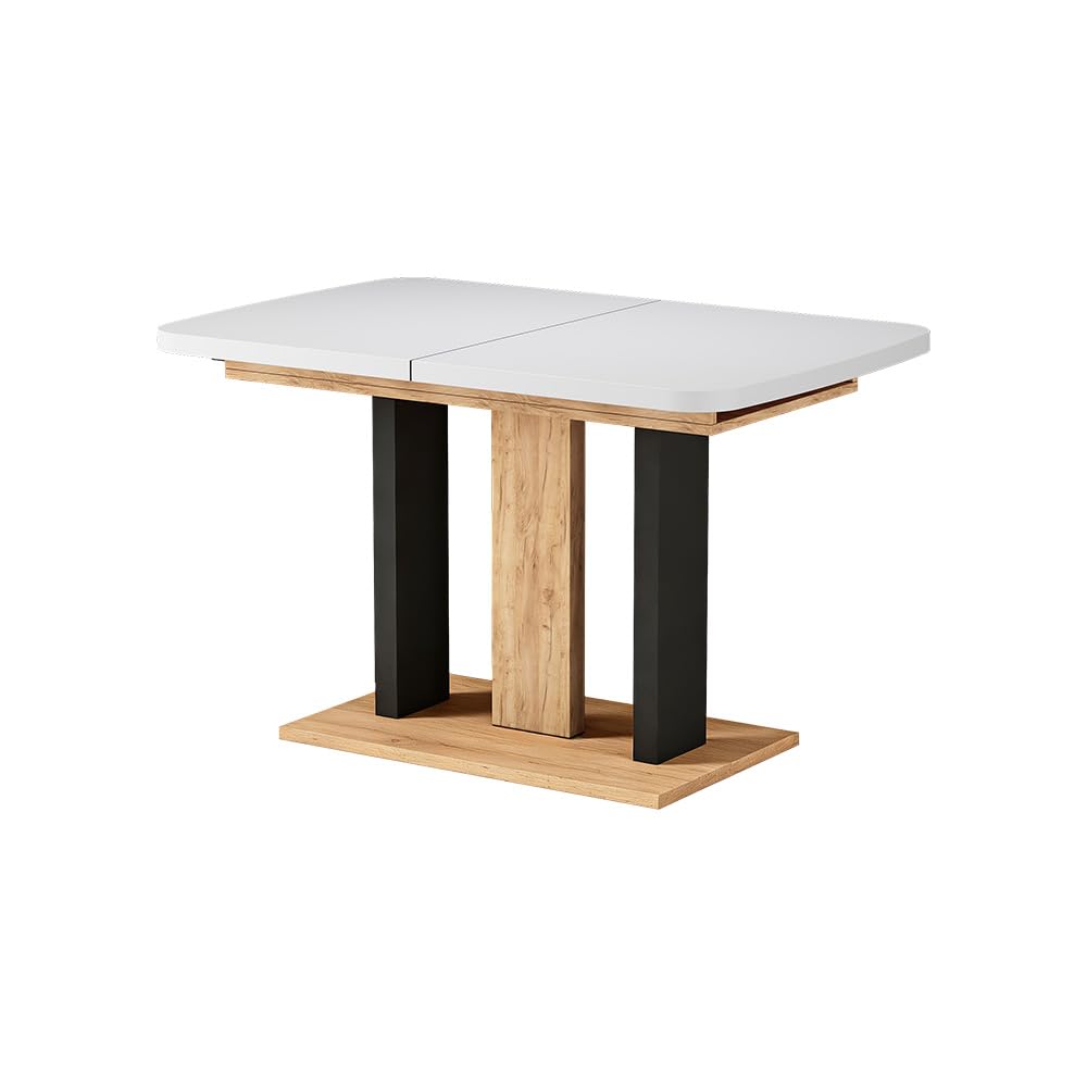 Table extensible de salle à manger Fenaro avec rallonge flexible blanche et bois