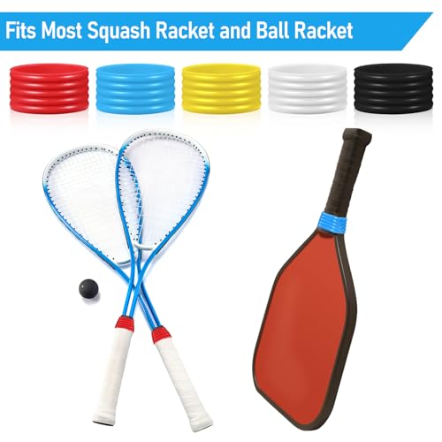 Leitee 20 Pcs Tennis Racket Silicone Ring Tennis Racket Grip Bands Rubber Ring Anti Slip Tennis Absorbent Cover Hold Overgrip in Place for Squash Racquetball Badminton Baseball Racket, 5 Colors - Thumbnail 4