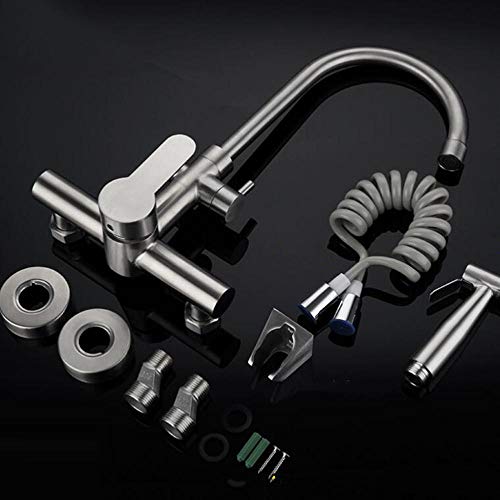 Robinet d'eau rotation 360 double trou avec douchette pistolet intégrée