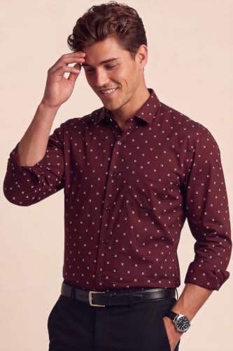Image of Peter England Men's Cotton Slim Fit Ditsy Printed Full Sleeve Shirt