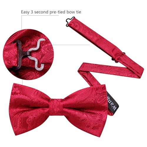 Image of YOHOWA Mens Bow Tie Set Paisley Pre-tied Bowties Adjustable with Handkerchief Cufflinks Gold Ring Set Wedding Prom Party