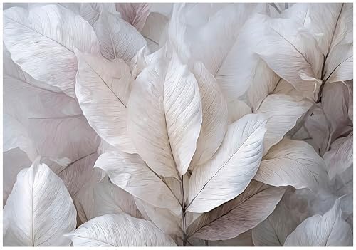 WallArena - Vlies Fototapete Blätter 400x280 cm - Fototapeten - Tapeten - für Wohnzimmer Schlafzimmer - Vliestapete Wandtapete Tapete 3D Effekt- inkl. Kleister - Boho Natur weiß