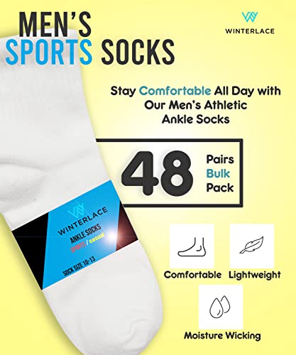 Winterlace 48 Pairs Of Mens Quarter Ankle Socks, Casual Sports Thin Comfortable Bulk Pack (Mens 10-13 (Shoe Sizes 7-12), White) #TOP2
