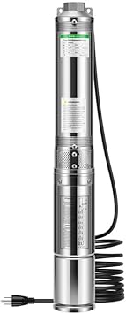 VIVOGROW Deep Well Submersible Pump, 0.5HP 115V/60HZ, 33GPM, 148ft Head, Stainless Steel Water Pump with Additional Brass Check Valve and 33ft Power Cord for Irrigation, Industrial & Home Use